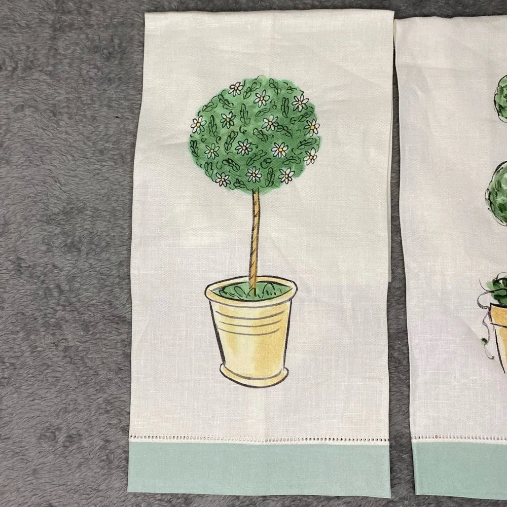 Vintage LIZ WAIN Hand Towels 100% Linen Floral Hand Painted Hemstitch Lot of 3